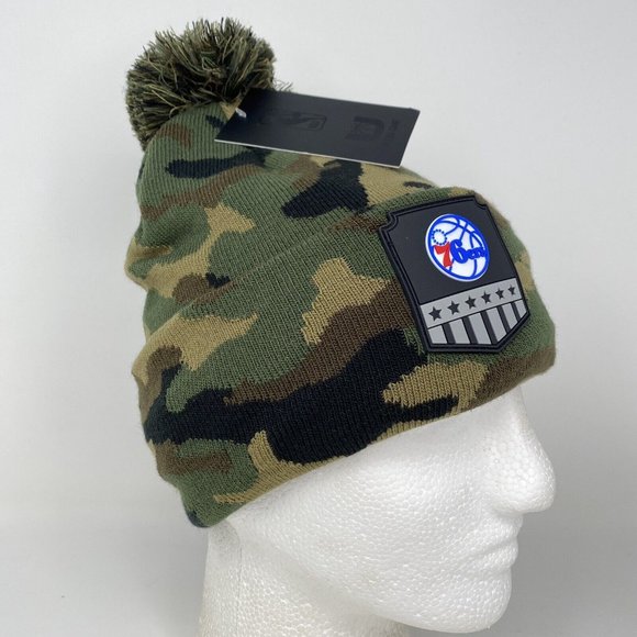 Philadelphia‎ 76ers Camo Beanie Salute Army Hat NBA Basketball Sixers Fleece - Picture 2 of 8